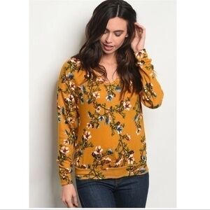 Mustard Floral Long Sleeve Blouse NEW